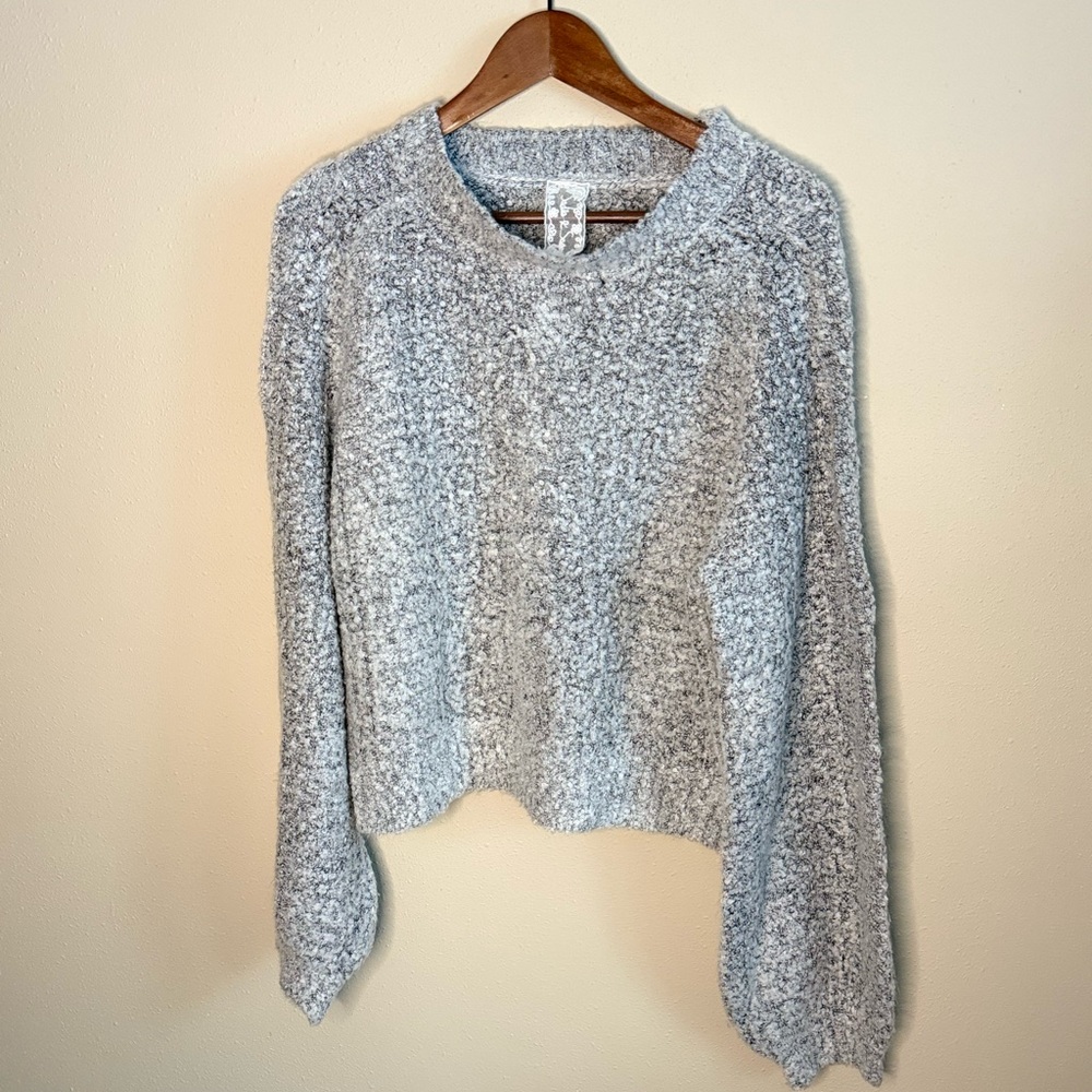 Sadie & Sage Gray Bouclé Sweater Cropped Textured Knit Pullover Medium